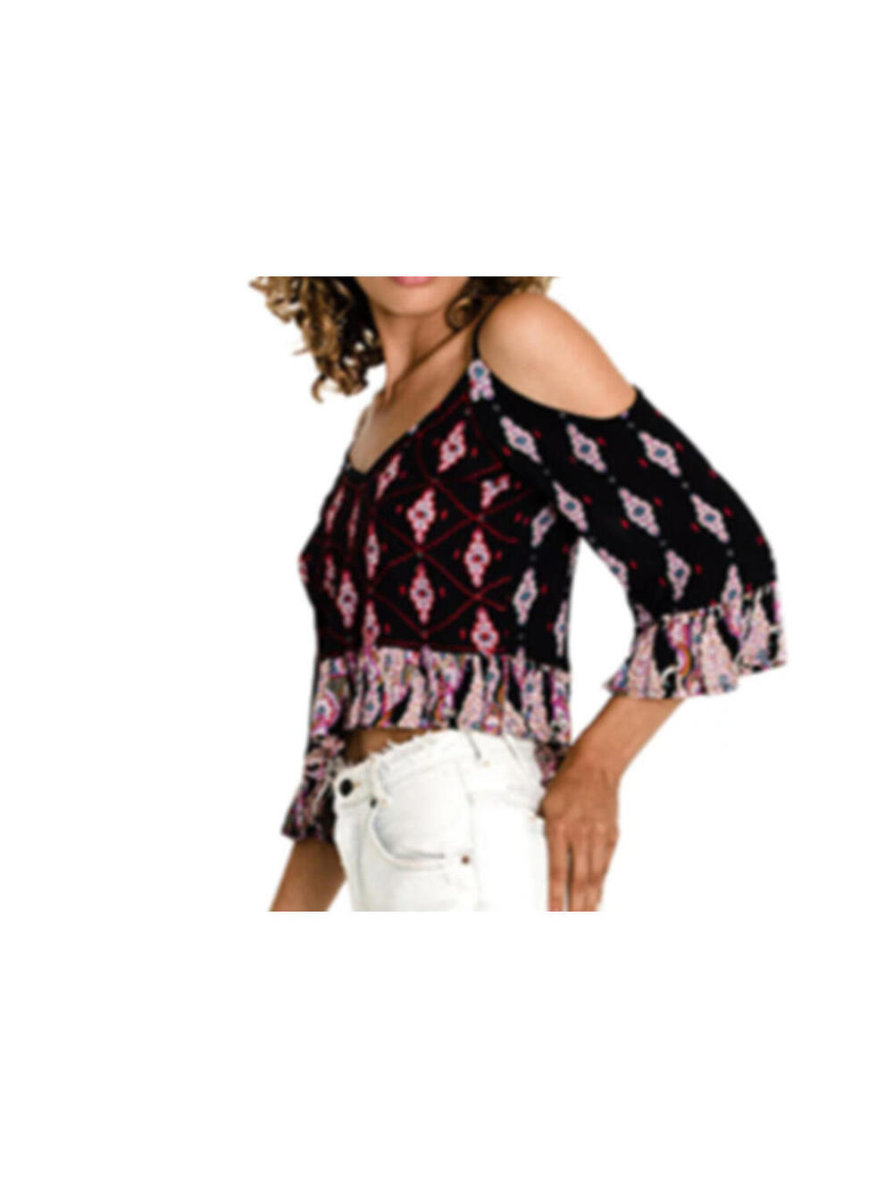 2800 RAGA Alice Cold Shoulder embroidered boho Blouse NAVY sz M new